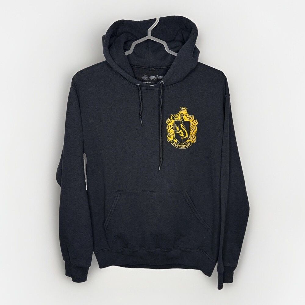 Harry Potter Hufflepuff Crest Hoodie Sweatshirt Black Unisex Size Small Graphic